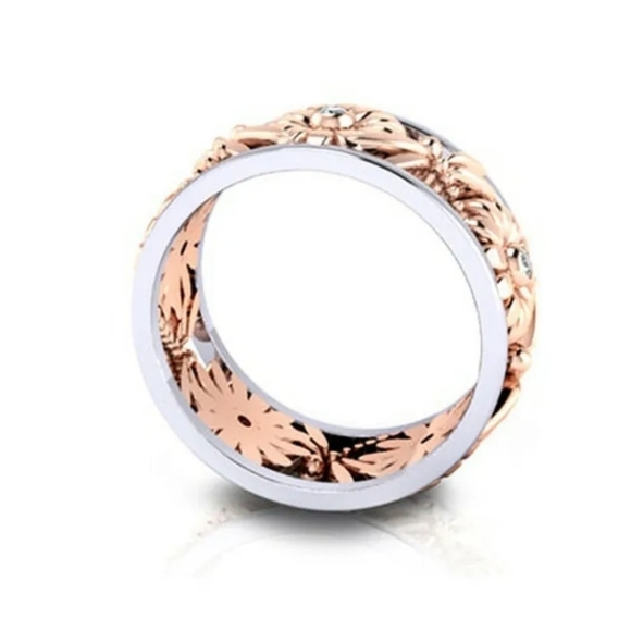 Two-Tone Sunflower Dragonfly Ring 925 Silver Plated Sizes 6-10 - Picture 3 of 5